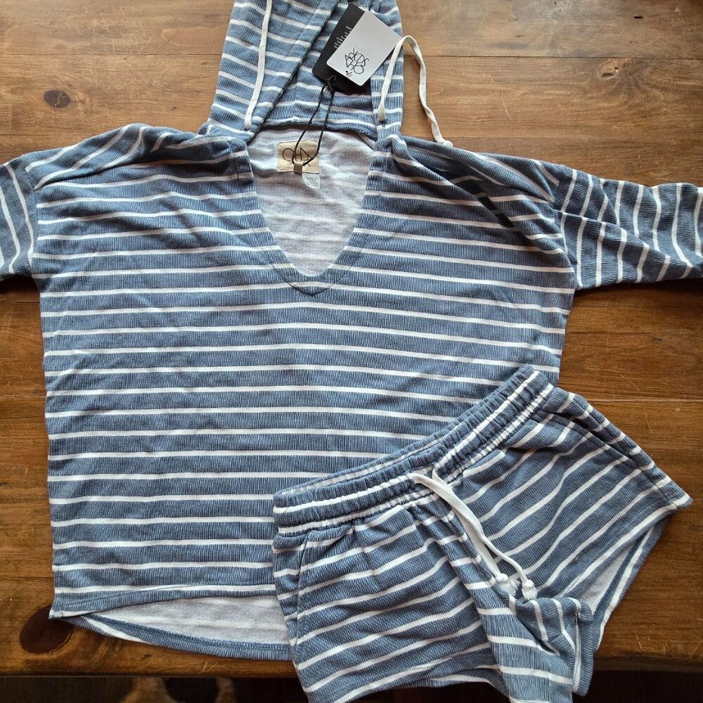 CHASER New Terry Stripe Beach Hoodie with Shorts! XS